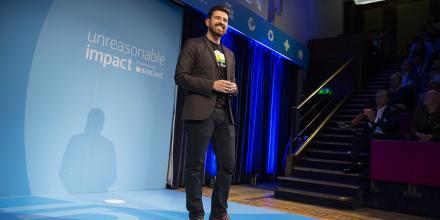 branded speaker backdrop in lecture theatre