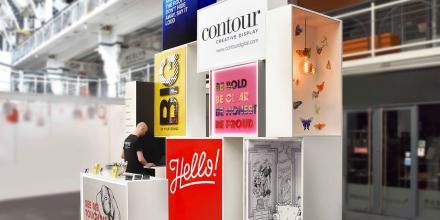 branded stalls at an exhibition